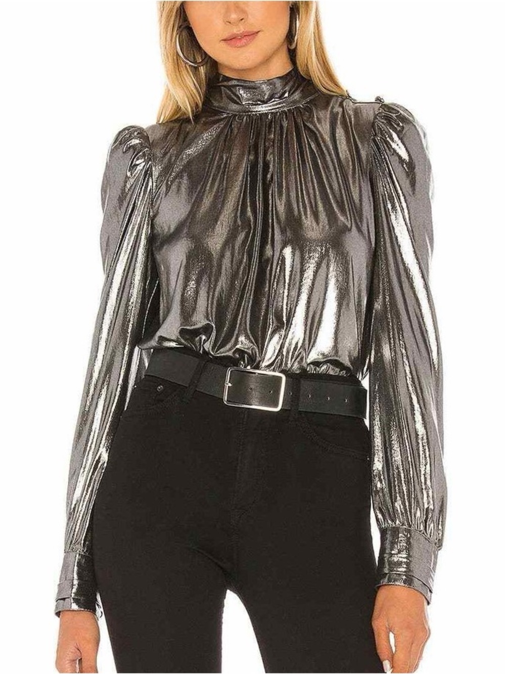 Generation Love Sander Gunmetal Metallic Puff Sleeve Top S